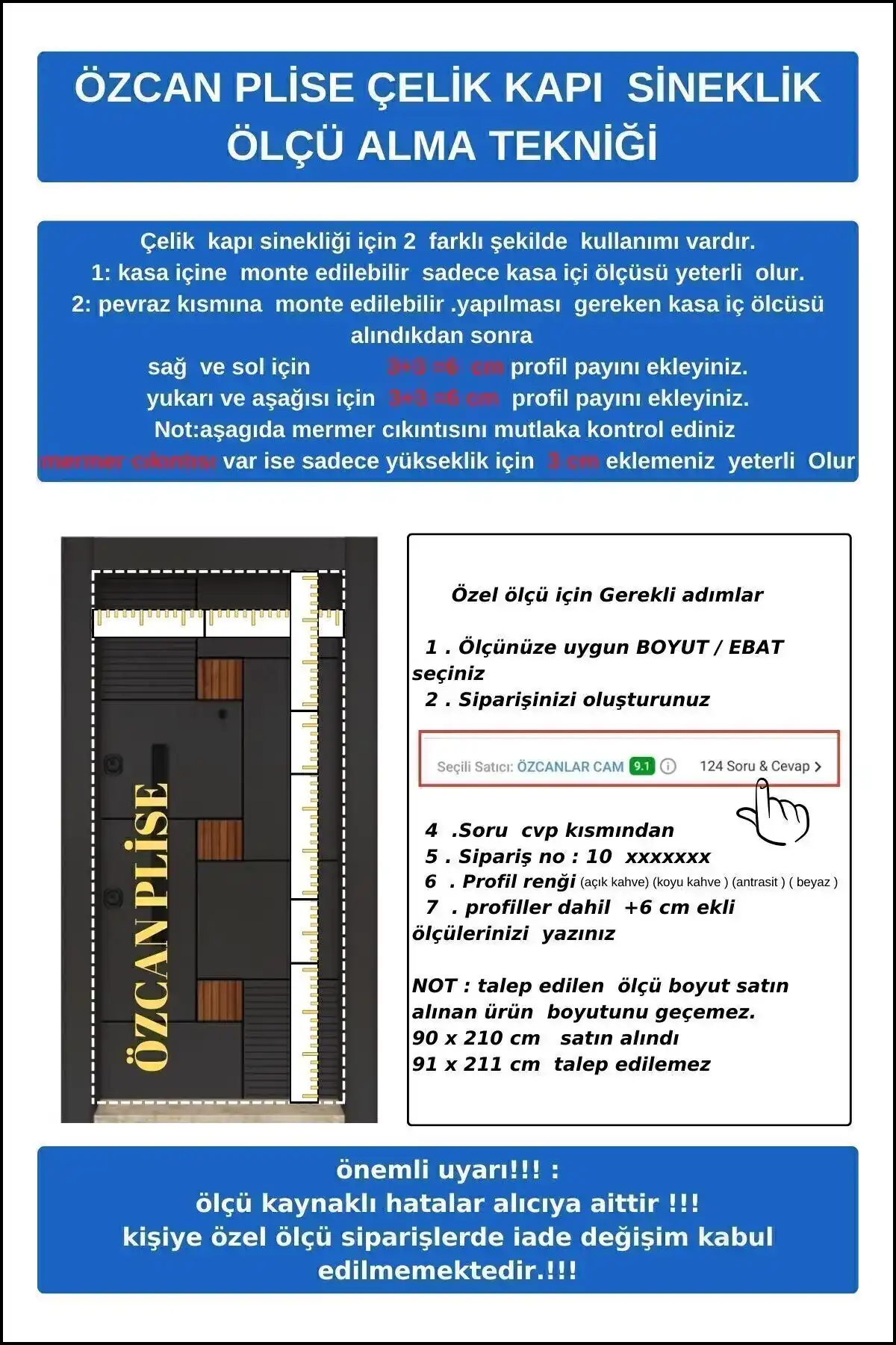 çelik kapı sineklik ölçü